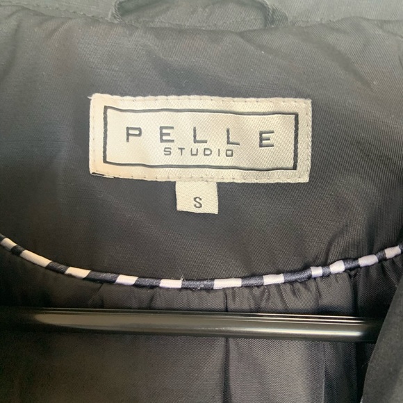 Pelle Studio Hooded Button Tie Black Trench Coat S - Picture 2 of 4
